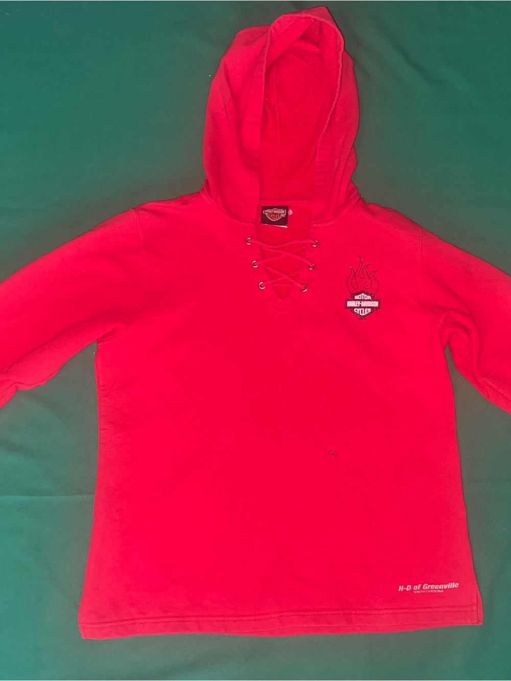 Women’s Harley-Davidson Kids Bright Red Lace-Up Hooded Sweatshirt size L